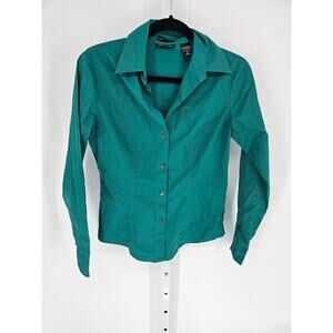 New York & Company Women's Teal Button Down Long Sleeve Formal Top Size S